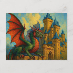 Cartão Postal De Festividades Protetor do Castelo do Dragão Medieval