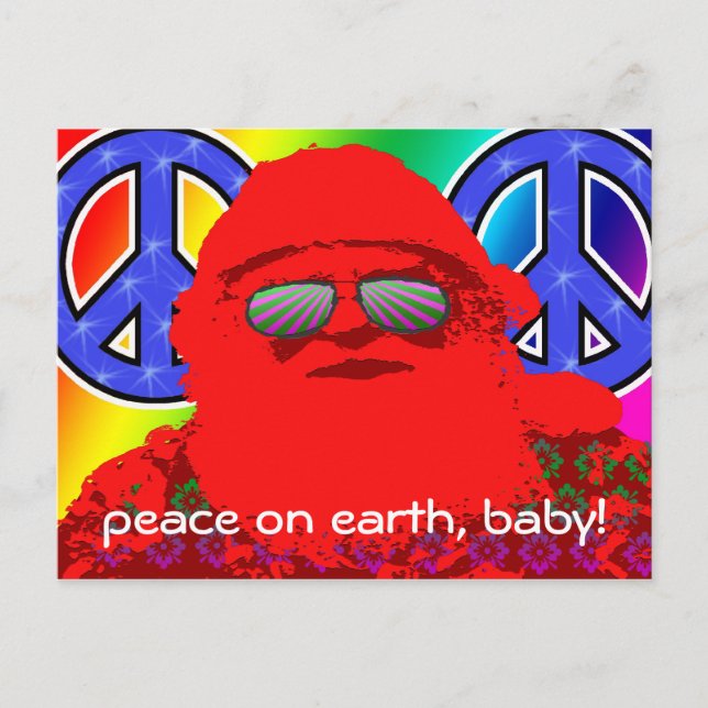 Cartão Postal De Festividades Psychedelic Santa Peace Postcard (Frente)