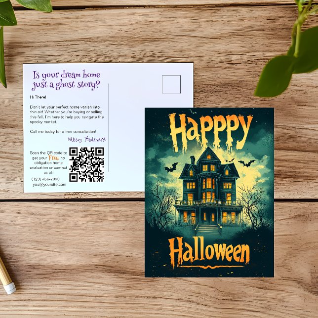 Cartão Postal De Festividades Publicidade na Casa Halloween do Realtor (Criador carregado)
