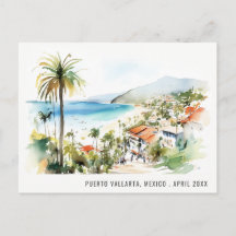 Puerto Vallarta México Paisagem Aquarela Viagem