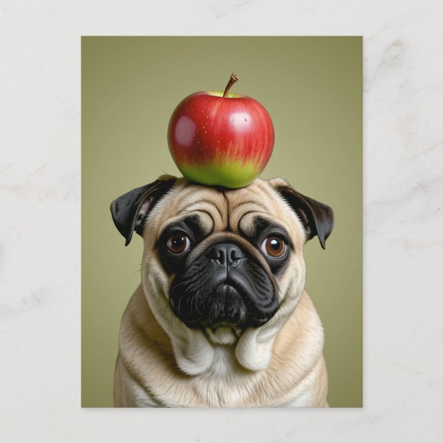 Cartão Postal De Festividades Pug Apple (Frente)