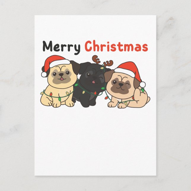 Cartão Postal De Festividades Pug Christmas Animals Cute Dogs Merry Christmas (Frente)