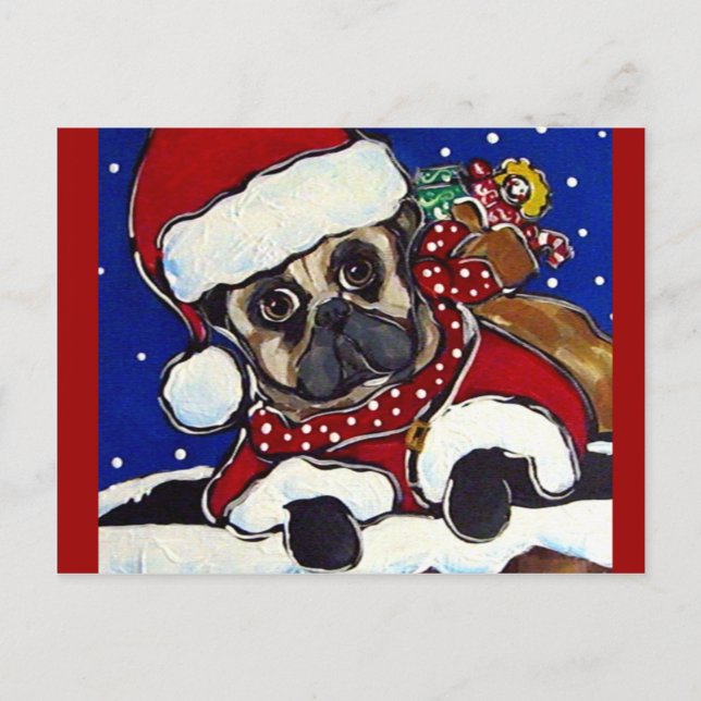 Cartão Postal De Festividades Pug de Feriado (Frente)