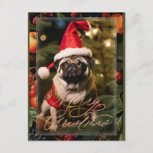 Cartão Postal De Festividades Pug Elf de Natal