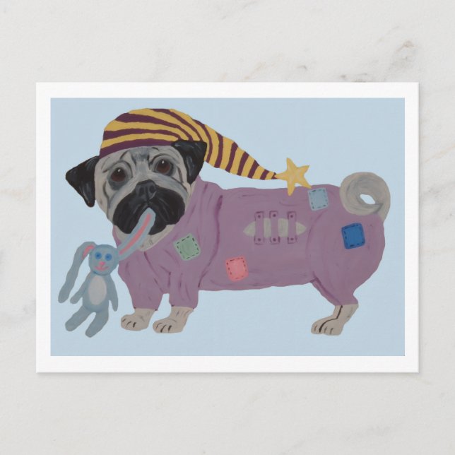 Cartão Postal De Festividades Pug em PJs (Frente)