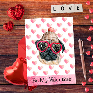 Cartão Postal De Festividades Pug Engraçado Seja Meu Namorado Cachorro Dia dos N
