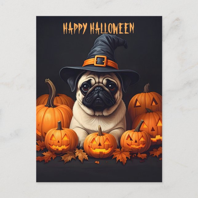 Cartão Postal De Festividades Pug Halloween (Frente)