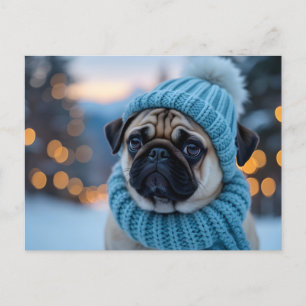 Cartão Postal De Festividades Pug in Winter Wonderland, Cartão de Natal