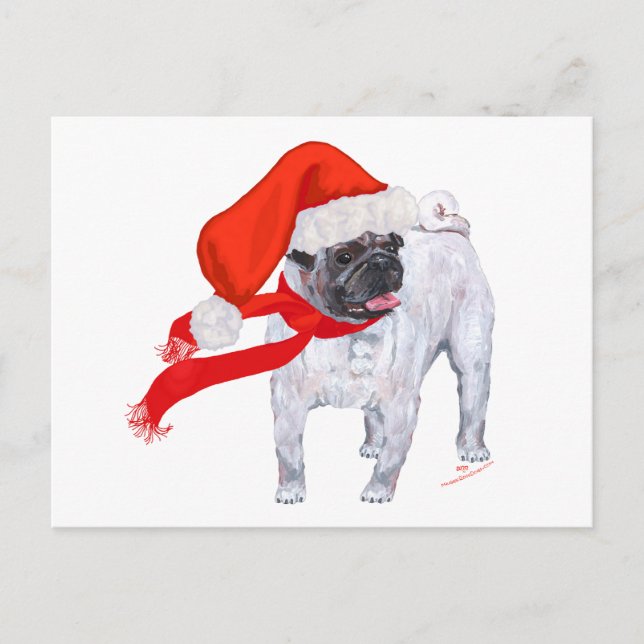 Cartão Postal De Festividades Pug Natal (Frente)