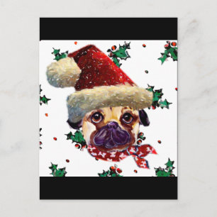 Cartão Postal De Festividades Pug Papai Noel