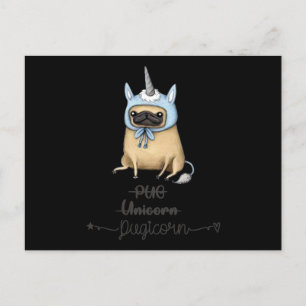Cartão Postal De Festividades Pug unicorn Equal PUGICORN