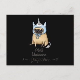 Cartão Postal De Festividades Pug unicorn Equal PUGICORN