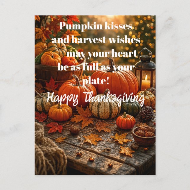 Cartão Postal De Festividades Pumpkin Kisses and Harvest Wishes (Frente)