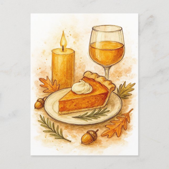 Cartão Postal De Festividades Pumpkin Pie & Apple Cider Thanksgiving Postcard (Frente)