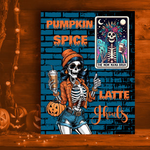 Cartão Postal De Festividades Pumpkin Spice Latte Ghout Hipster Mãe Halloween