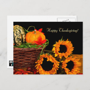 Cartão Postal De Festividades Pumpkins e Sunflower Ação de Graças