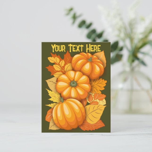 Cartão Postal De Festividades Pumpkins Patterno do Halloween em Fall Season (Em pé/Frente)
