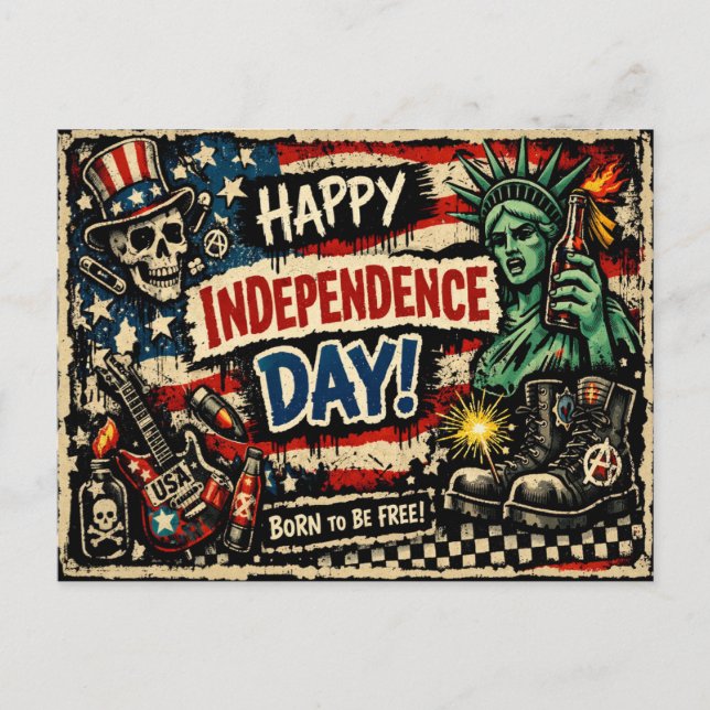 Cartão Postal De Festividades Punk Rock Style Independence Day (Frente)
