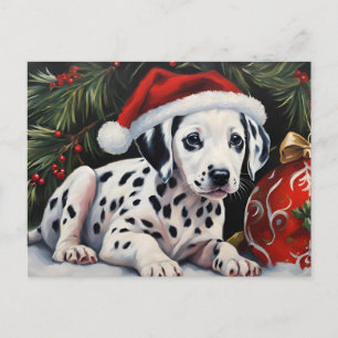 Cartão Postal De Festividades Puppy dálmata do Natal Papai Noel