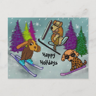 Cartão Postal De Festividades Puppy Ski Vacation Happy Holidays
