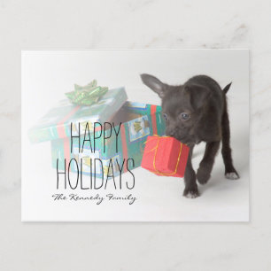 Cartão Postal De Festividades Puppy with Christmas gifts