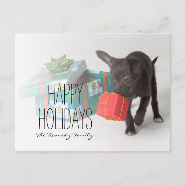 Cartão Postal De Festividades Puppy with Christmas gifts (Frente)