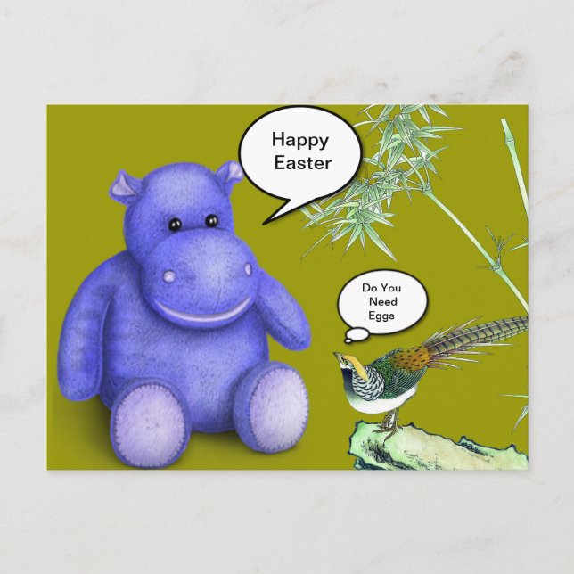 Cartão Postal De Festividades Purple Easter Hippo (Frente)