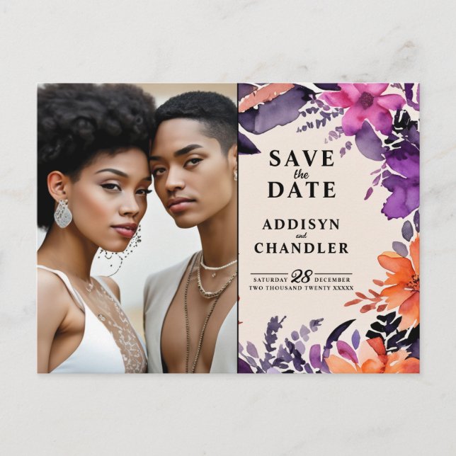 Cartão Postal De Festividades Púrpura Encantada + Casamento Floral de Halloween  (Frente)