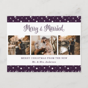 Cartão Postal De Festividades Púrpura Personalizada Casada e Feliz