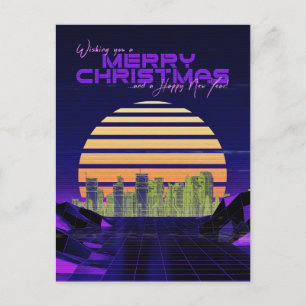 Cartão Postal De Festividades Púrpura Synthwave Natal