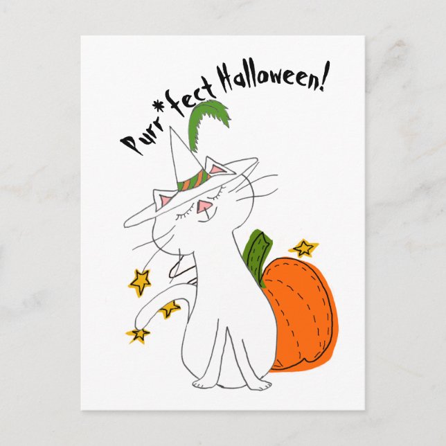 Cartão Postal De Festividades Purr*fect Cat Pumpkin Halloween (Frente)