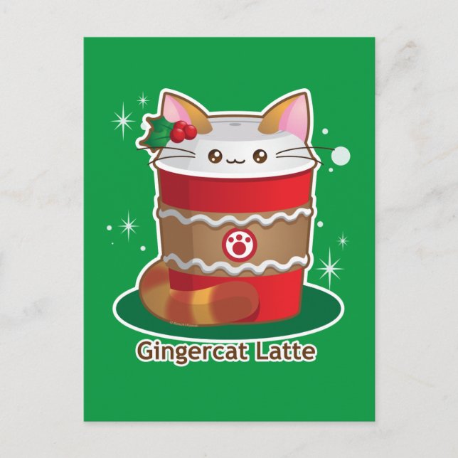 Cartão Postal De Festividades Purrista Pawfee: Café Gengibre Feriado Bonito (Frente)