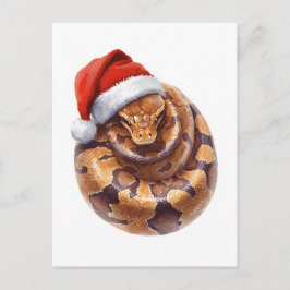 Cartão Postal De Festividades Python-bola em Chapéu de Papai Noel Aquarela