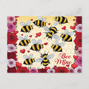 Cartão Postal De Festividades Quadro de Amor Floral de Bee Mine