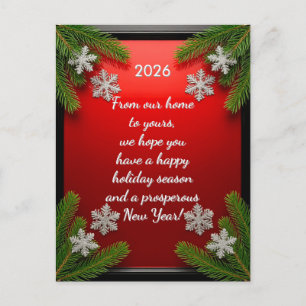 Cartão Postal De Festividades Quadro de Pinheiro de Natal Vermelho com Texto Per