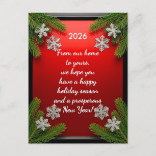 Cartão Postal De Festividades Quadro Festivo de Natal com Ramos de Pinheiro