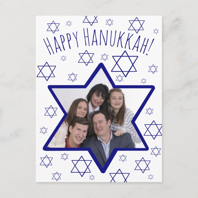 Cartão Postal De Festividades Quadro lunático Hanukkah feliz da foto da estrela (Frente)