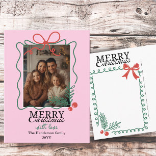Cartão Postal De Festividades Quadro moderno desenhado à mão em rosa Natal Feliz
