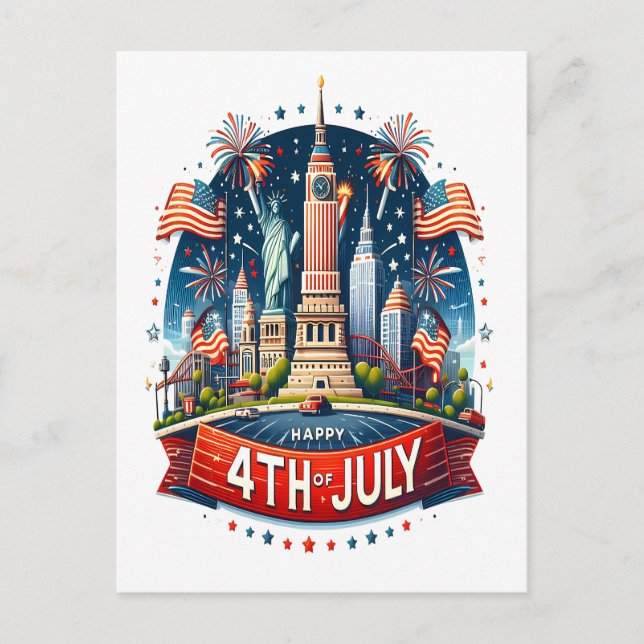 Cartão Postal De Festividades Quarta Estátua da Liberdade Feliz da Liberdade (Frente)