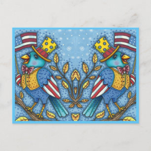 Cartão Postal De Festividades QUARTO DE JULHO BLUEBIRD TWEET, AMERICANO FLAG Cut