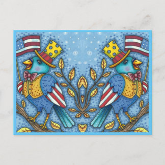 Cartão Postal De Festividades QUARTO DE JULHO BLUEBIRD TWEET, AMERICANO FLAG Cut