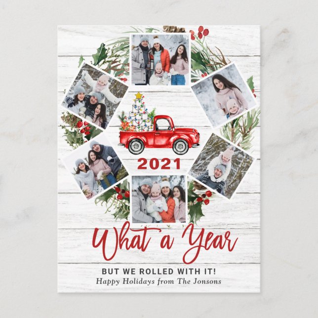 Cartão Postal De Festividades Que Caminhão Vermelho da Fazenda Vermelha de Natal (Frente)