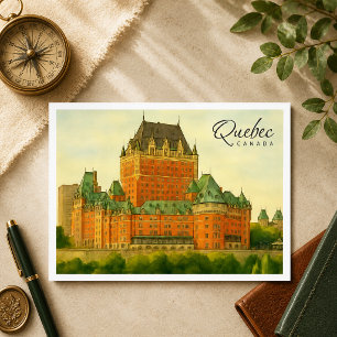 Cartão Postal De Festividades Quebec Canadá Viagem em Aquarela Vintage