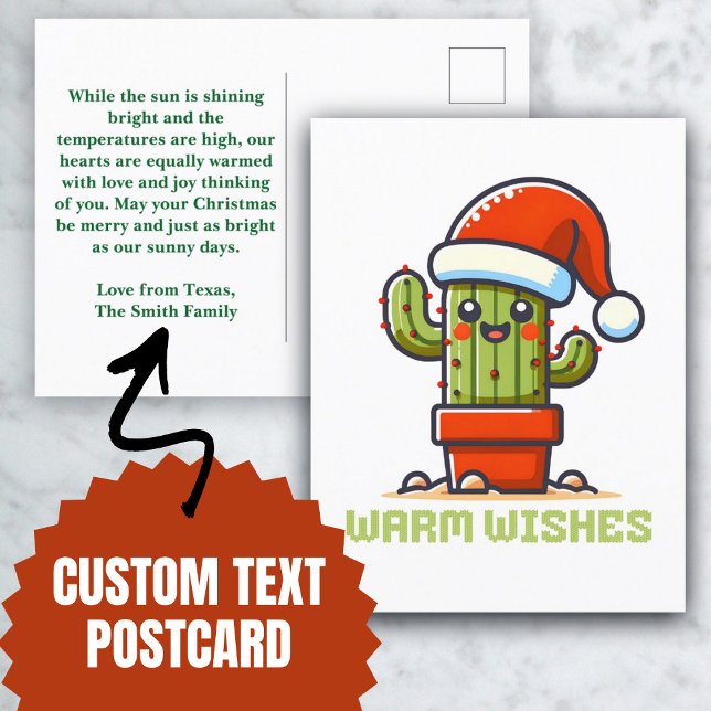 Cartão Postal De Festividades Quente Papai noel Cactus de Natal (Warm Wishes Cute Santa Christmas Cactus Holiday Postcard)