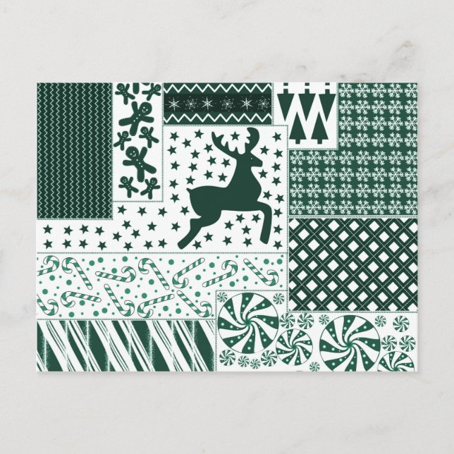 Cartão Postal De Festividades Quilt Verde de Natal (Frente)