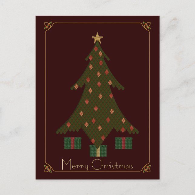 Cartão Postal De Festividades Quilted Christmas Postcard (Frente)