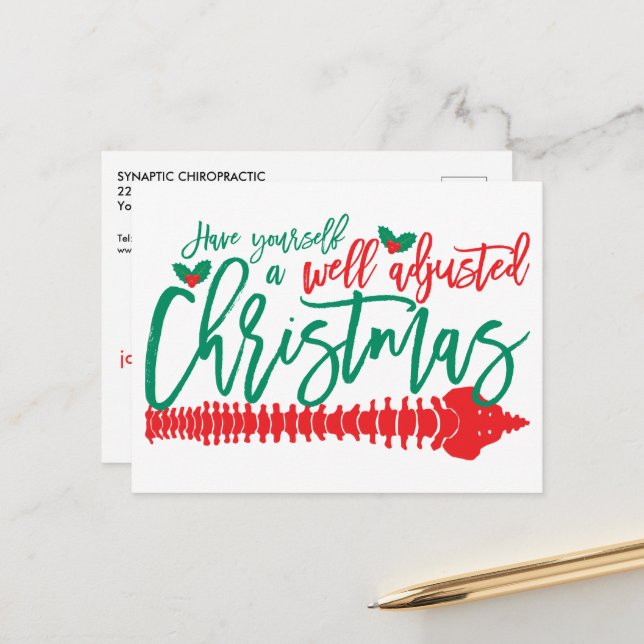 Cartão Postal De Festividades Quiroprática natalícia bem ajustada (Frente/Verso In Situ)