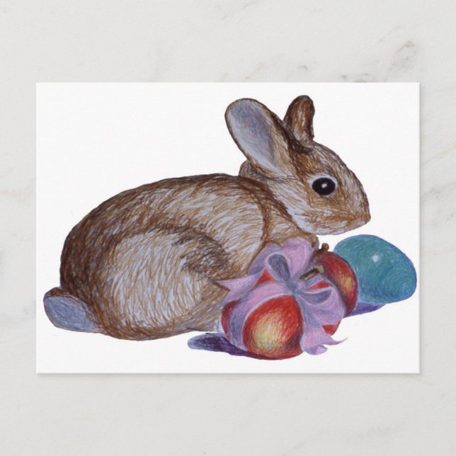 Cartão Postal De Festividades Rabbit And Easter Eggs Painting (Frente)