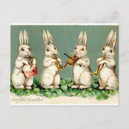 Cartão Postal De Festividades Rabbit music band antique Easter greetings