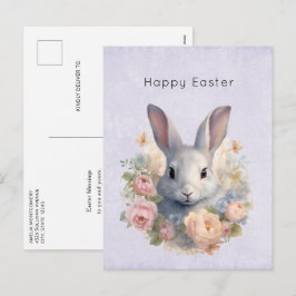 Cartão Postal De Festividades Rabbit Surrounded by Pastel Flowers Cute Easter
